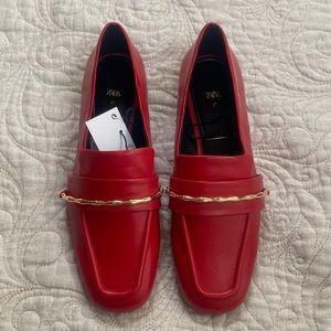 Zara Red Leather Loafers, 37